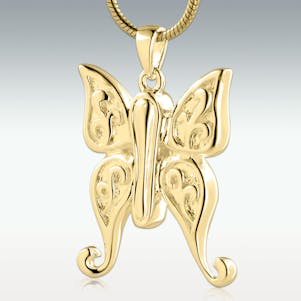 Dancing Butterfly Solid 14k Gold Cremation Jewelry - Engravable