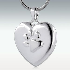Tender Paw Heart 14k White Gold Cremation Jewelry - Engravable