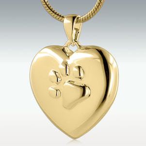Tender Paw Heart Solid 14k Gold Cremation Jewelry - Engravable
