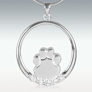 Paw Circle 14k White Gold Cremation Jewelry - Engravable