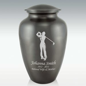 Female Golfer Silhouette Classic Cremation Urn -Engravable