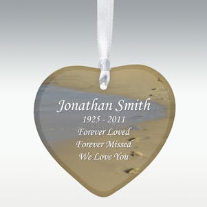 Footprints In The Sand Heart Porcelain Memorial Ornament