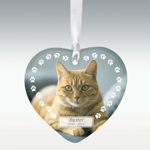 Paw Trail Heart Porcelain Pet Photo Memorial Ornament