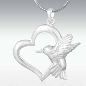 Love Bird 14k White Gold Cremation Jewelry - Engravable