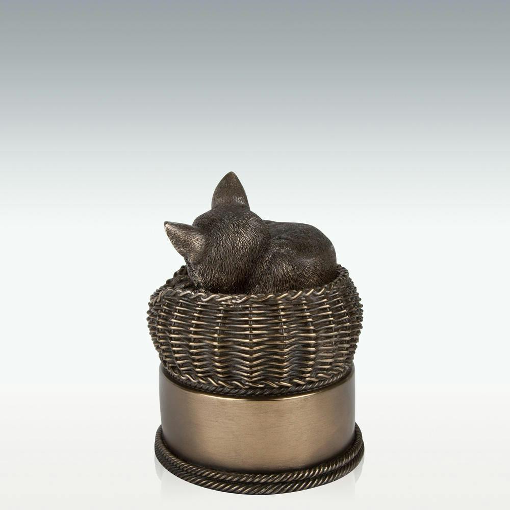 Bronze Cat in Basket Cremation Urn - Perfect Memorials