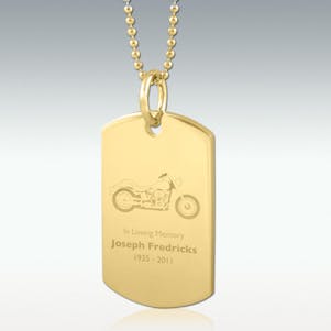 Motorcycle Dog Tag Engraved Pendant - Gold