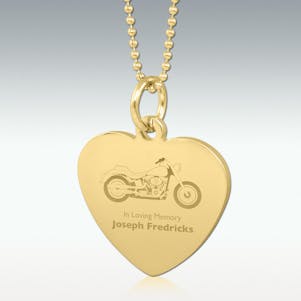Motorcycle Engraved Heart Pendant - Gold