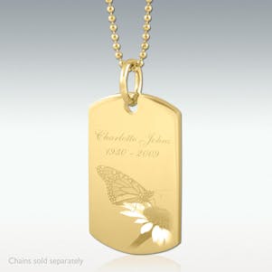 Butterfly Dog Tag Engraved Pendant - Gold