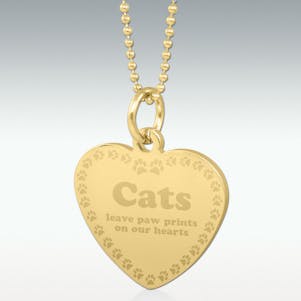 Cats Leave Paw Prints Border Engraved Heart Pendant - Gold
