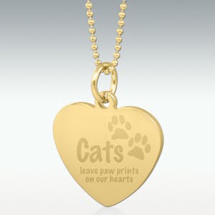 Cats Leave Paw Prints Engraved Heart Pendant - Gold