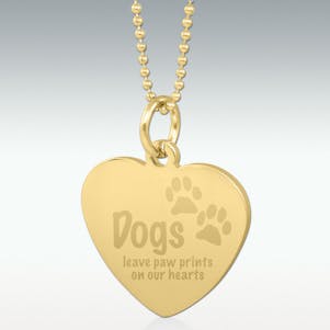 Dogs Leave Paw Prints Engraved Heart Pendant - Gold