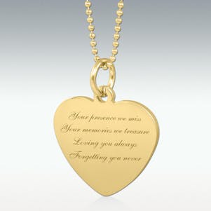 Your Presence We Miss Engraved Heart Pendant - Gold