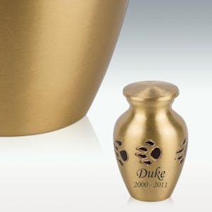 Gold Paw Print Keepsake Cremation Urn - Engravable