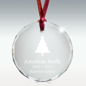 Pine Tree Round Crystal Memorial Ornament - Free Engraving