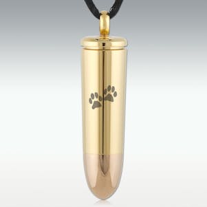 Paw Prints 44 Magnum Bullet Stainless Steel Cremation Jewelry