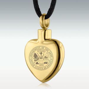 Gold Dept. Of The Army Heart Stainless Steel Cremation Jewelry