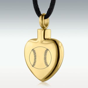 Gold Baseball Heart Stainless Steel Cremation Jewelry