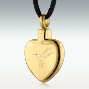Gold Hummingbird Heart Stainless Steel Cremation Jewelry