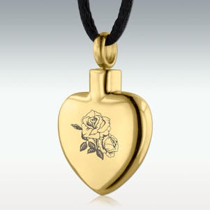 Gold Roses Heart Stainless Steel Cremation Jewelry
