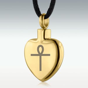 Gold Ankh Heart Stainless Steel Cremation Jewelry