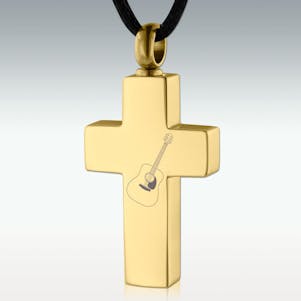 Gold Acoustic Guitar Cross SS Cremation Jewelry