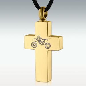 Gold Dirt Bike Cross SS Cremation Jewelry