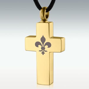 Gold Fleur-de-lis Cross SS Cremation Jewelry