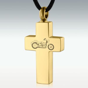 Gold Motorcycle Cross SS Cremation Jewelry