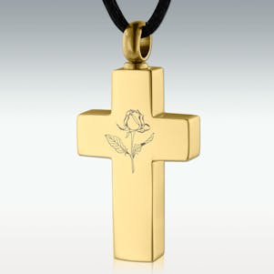 Gold Rose Cross SS Cremation Jewelry