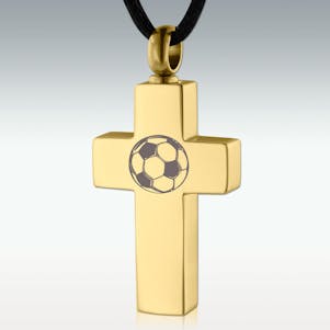 Gold Soccer Ball Cross SS Cremation Jewelry