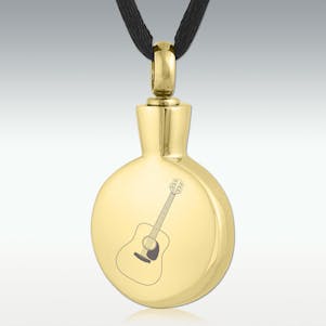 Gold Acoustic Guitar Round Stainless Steel Cremation Jewelry