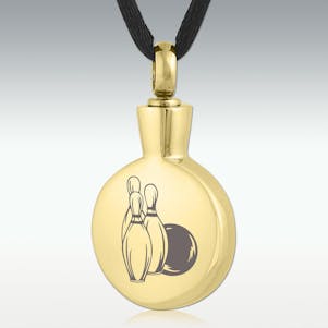 Gold Bowling Round Stainless Steel Cremation Jewelry