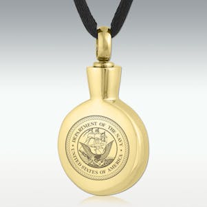 Gold Dept. Of Navy Round Stainless Steel Cremation Jewelry