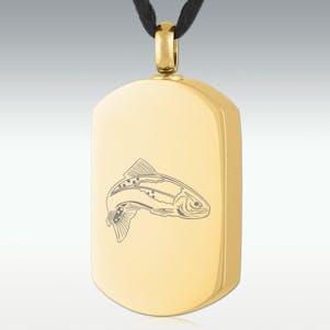Gold Fish Dog Tag Stainless Steel Cremation Jewelry