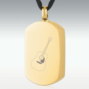 Gold Acoustic Guitar Dog Tag Stainless Steel Cremation Jewelry