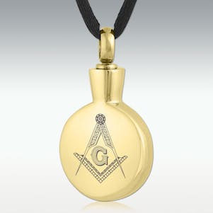 Gold Masonic Round Stainless Steel Cremation Jewelry