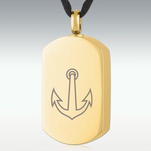 Gold Anchor Dog Tag Stainless Steel Cremation Jewelry