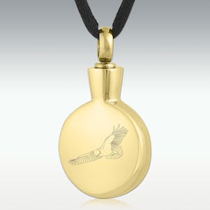 Gold Soaring Eagle Round Stainless Steel Cremation Jewelry