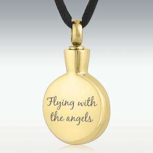 Gold Flying With Angels Round Stainless Cremation Jewelry