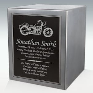 Motorcycle Seamless Silver Cube Resin Cremation Urn - Engravable