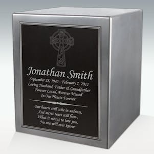 Celtic Cross Seamless Silver Cube Resin Cremation Urn-Engravable