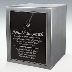 Acoustic Guitar Seamless Silver Cube Resin Cremation Urn