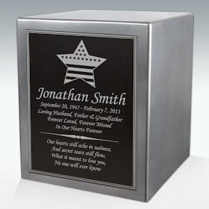 American Flag Star Seamless Silver Cube Resin Cremation Urn