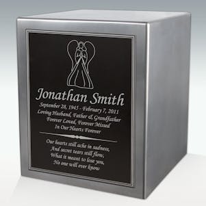 Angel Seamless Silver Cube Resin Cremation Urn - Engravable
