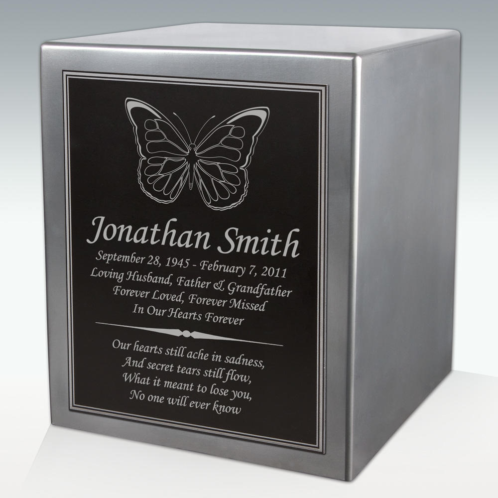 Butterfly Seamless Silver Cube Resin Urn - Perfect Memorials