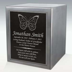 Butterfly Seamless Silver Cube Resin Cremation Urn - Engravable