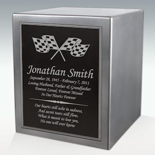 Checkered Flags Seamless Silver Cube Resin Cremation Urn