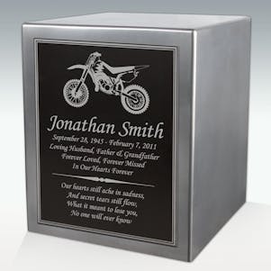 Dirt Bike Seamless Silver Cube Resin Cremation Urn - Engravable