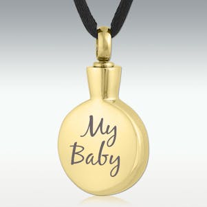 Gold My Baby Round Stainless Cremation Jewelry