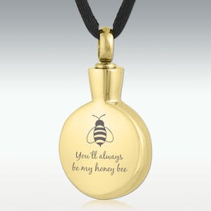 Gold My Honey Bee Round Stainless Cremation Jewelry